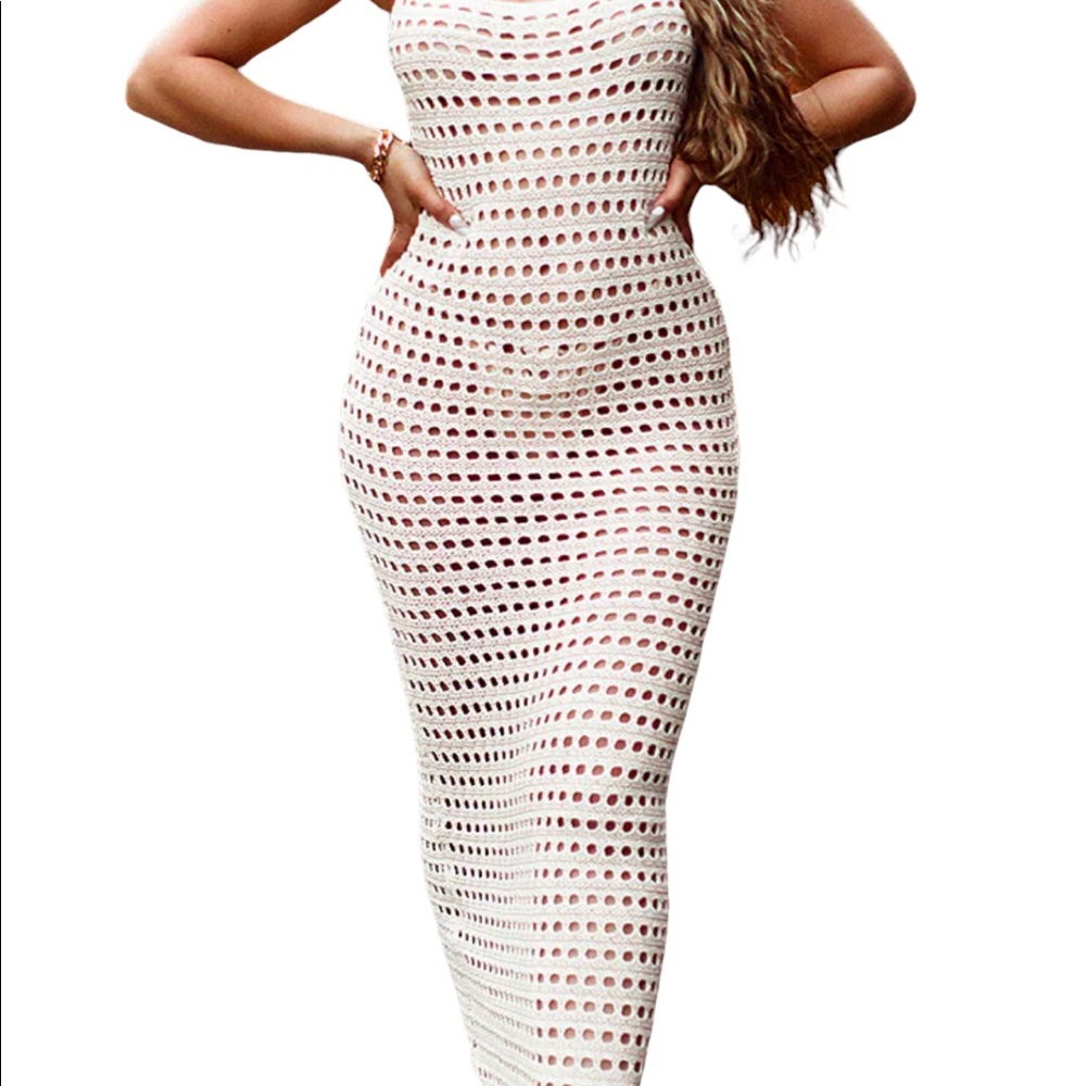 Stone strapped crochet maxi dress
